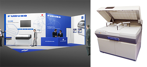 Left: FURUNO booth image / Right: Clinical Chemistry Analyzer CA-800 as reference exhibit.